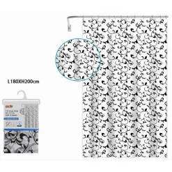 TENDA DA DOCCIA VASCA BAGNO 12 GANCI MOTIVO FLOREALE BIANCO NERO 180X200CM 87567