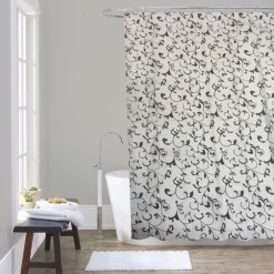 TENDA DA DOCCIA VASCA BAGNO 12 GANCI MOTIVO FLOREALE BIANCO NERO 180X200CM 87567