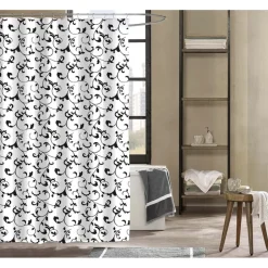 TENDA DA DOCCIA VASCA BAGNO 12 GANCI MOTIVO FLOREALE BIANCO NERO 180X200CM 87567