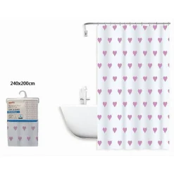 TENDA DA DOCCIA VASCA BAGNO IMPERMEABILE 12 GANCI CON CUORI ROSA 240X200CM 87092