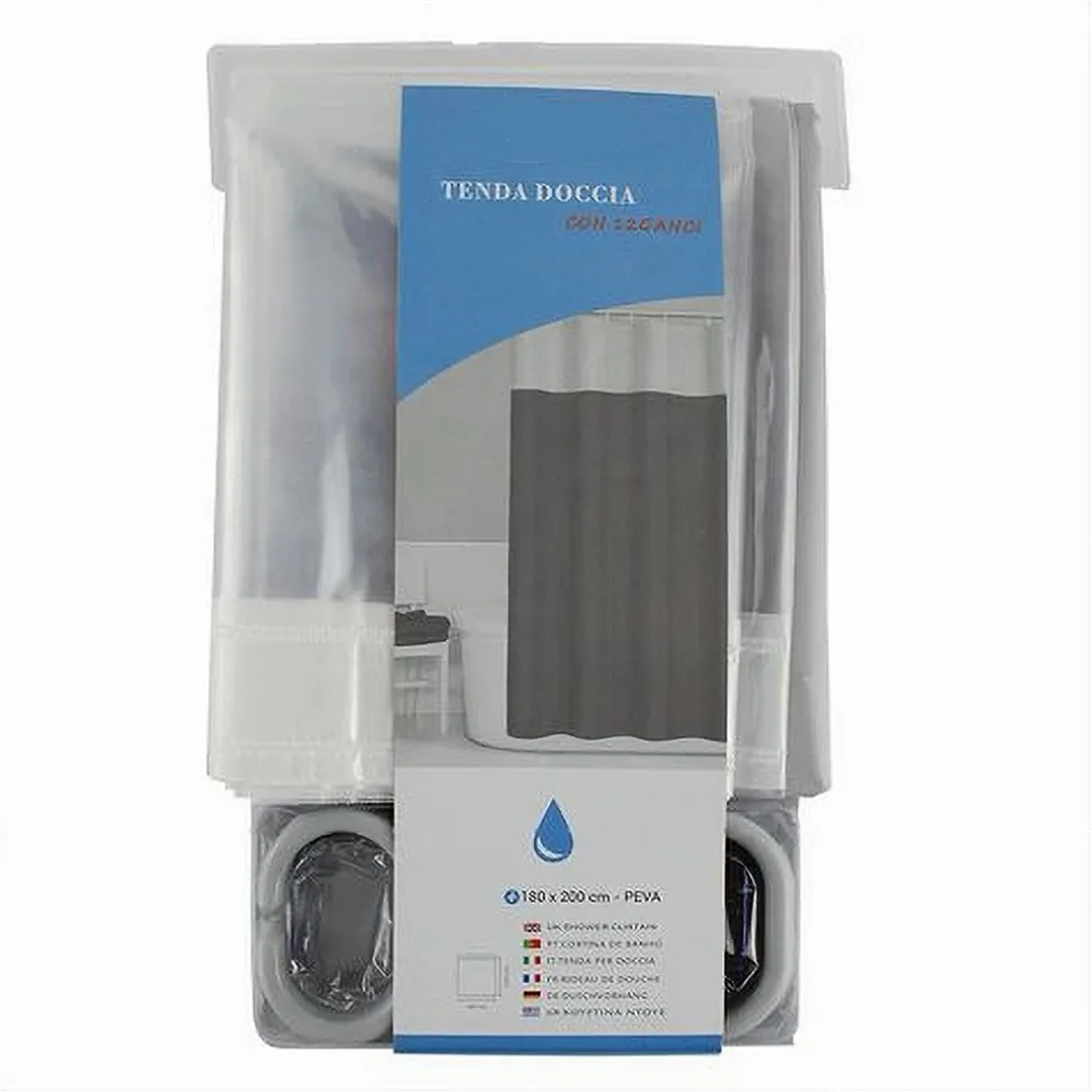TENDA DA DOCCIA VASCA BAGNO PEVA CON 12 GANCI 180X200CM TRASPARENTE GRIGIO 69493
