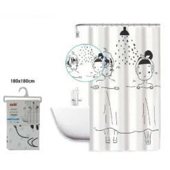 TENDA DOCCIA ANTIMUFFA COPPIA COPPIETTA IMPERMEABIL 180X180CM ANELLI BAGNO 59528