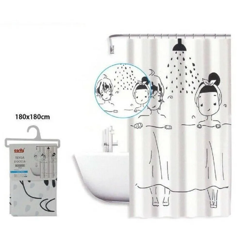 TENDA DOCCIA ANTIMUFFA COPPIA COPPIETTA IMPERMEABIL 180X180CM ANELLI BAGNO 59528