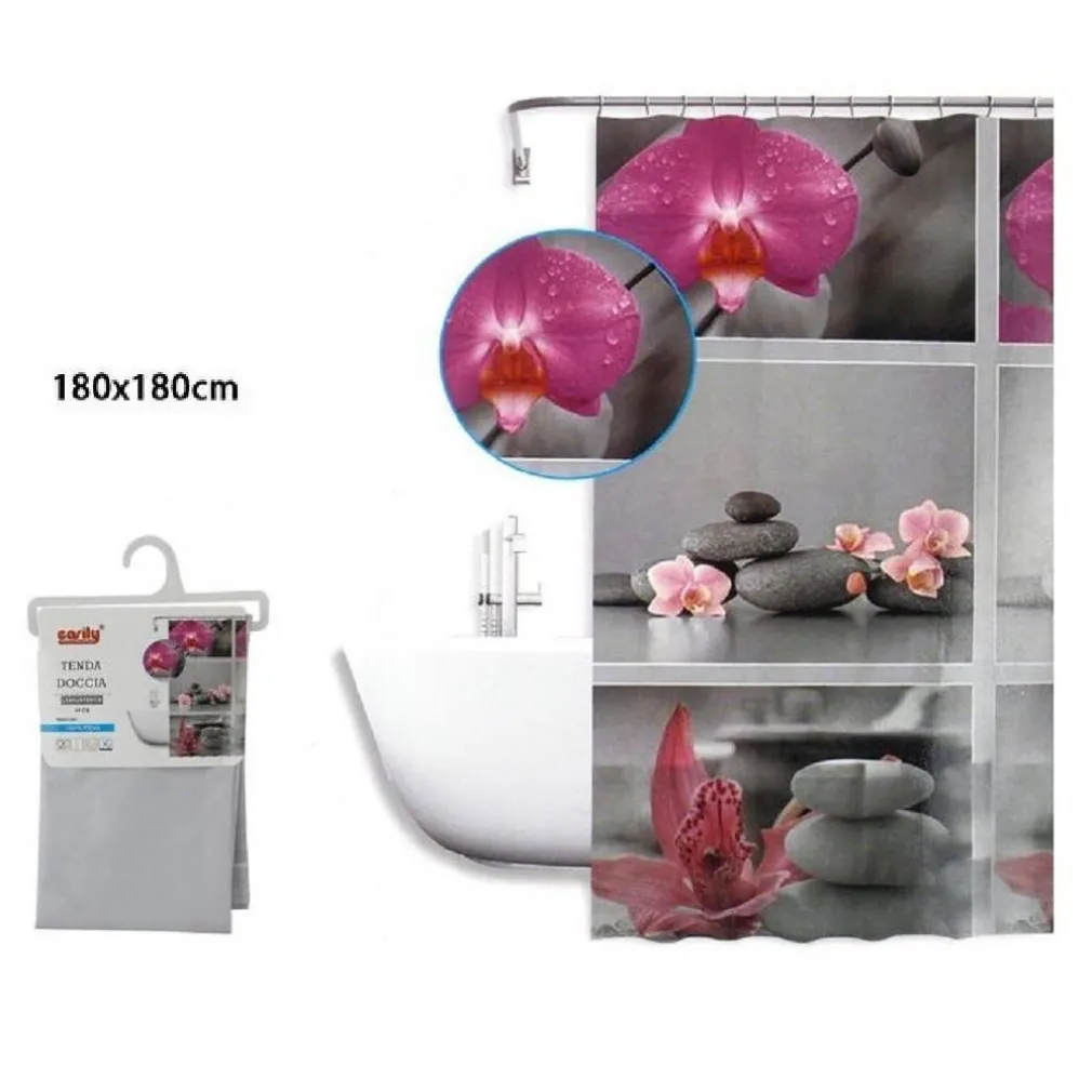 TENDA DOCCIA ANTIMUFFA IMPERMEABILE 180X180CM CON ANELLI BAGNO FIORI SASSI 59532