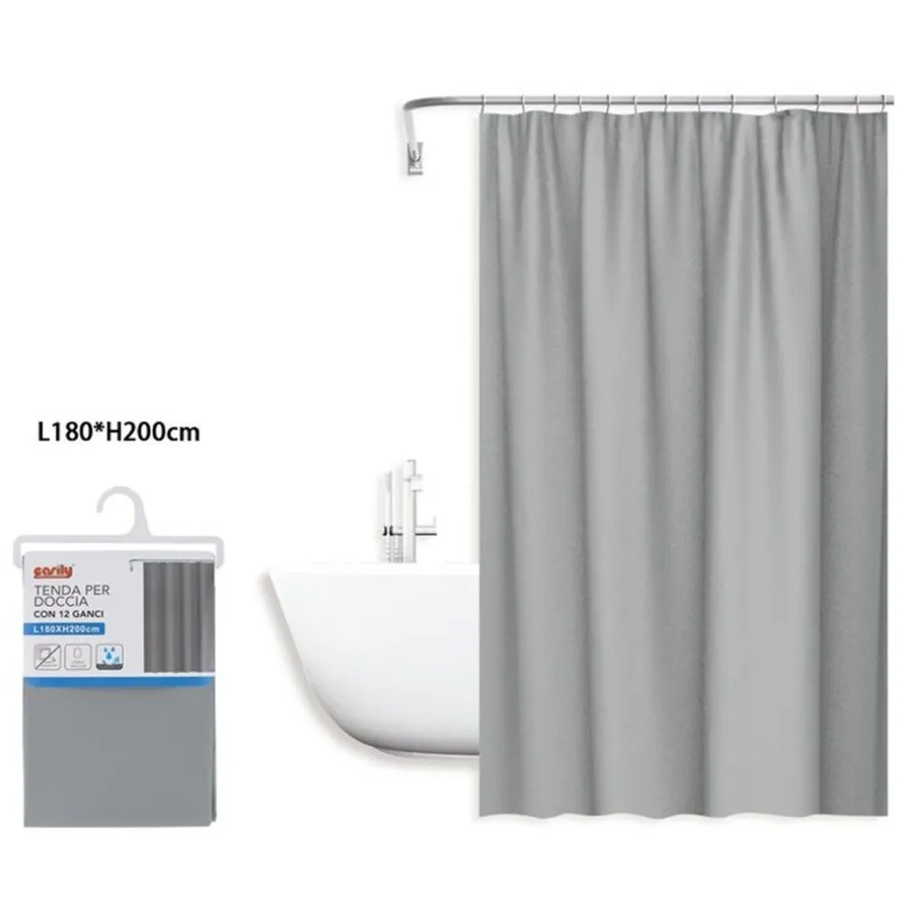 TENDA DOCCIA ANTIMUFFA IMPERMEABILE 180X200CM CON ANELLI BAGNO GRIGIO CHIARO 69850