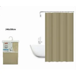 TENDA DOCCIA ANTIMUFFA IMPERMEABILE PEVA 240X200CM GANCI ANELLI BAGNO BEIGE 79715