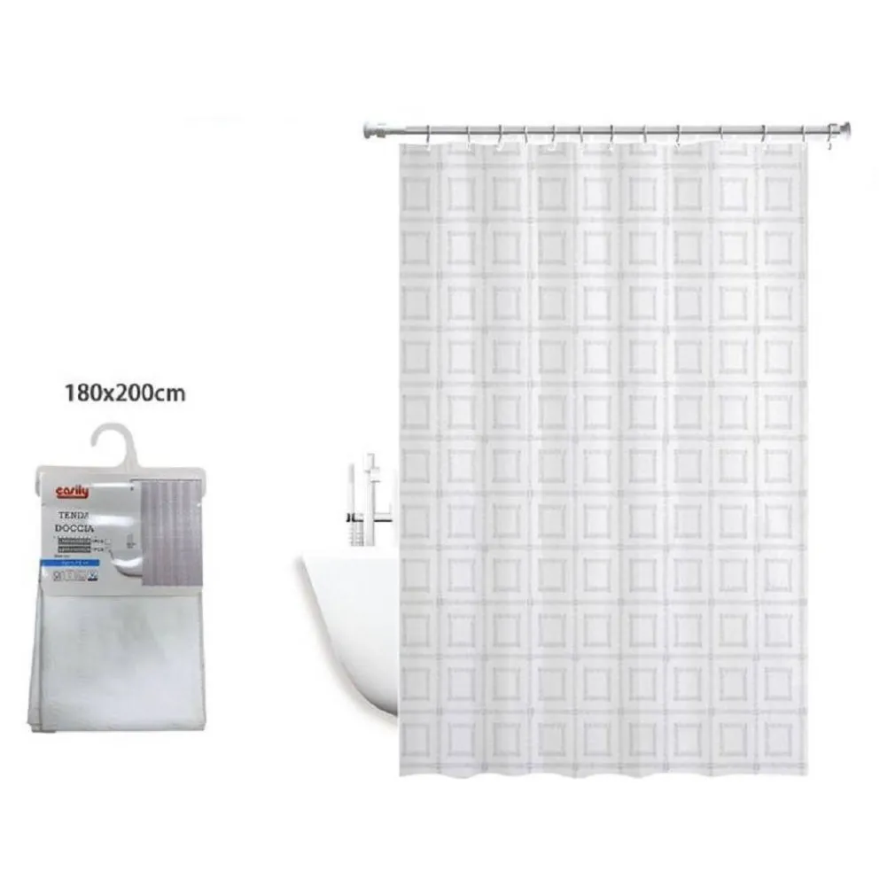 TENDA DOCCIA ANTIMUFFA IMPERMEABILE BAGNO 180 X 200 CM CON ANELLI QUADRATI 59391