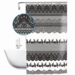 TENDA DOCCIA ANTIMUFFA IMPERMEABILE 240X200 CM CON ANELLI BAGNO PIZZO NERO 59522