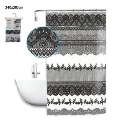 TENDA DOCCIA ANTIMUFFA IMPERMEABILE 240X200 CM CON ANELLI BAGNO PIZZO NERO 59522