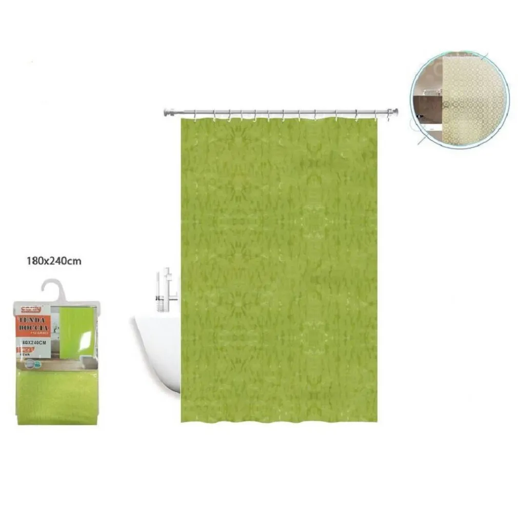 TENDA DOCCIA ANTIMUFFA IMPERMEABILE VERDE 180 X 240 CM CON ANELLI BAGNO 2D 52132