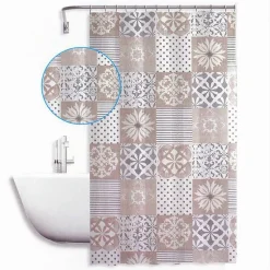 TENDA DOCCIA ANTIMUFFA IMPERMEABILE 180X180CM ANELLI BAGNO MAIOLICHE BEIGE 59529