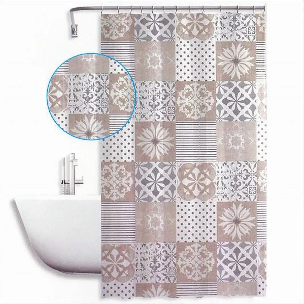 TENDA DOCCIA ANTIMUFFA IMPERMEABILE 180X180CM ANELLI BAGNO MAIOLICHE BEIGE 59529