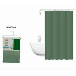 TENDA DOCCIA ANTIMUFFA IMPERMEABILE POLIESTERE 180X200CM GANCI BAGNO VERDE 79858