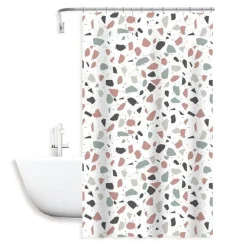 TENDA DOCCIA ANTIMUFFA IMPERMEABILE 180X200CM ANELLI BAGNO BIANCO GRANIGLIA 69833