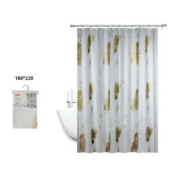 TENDA DOCCIA ANTIMUFFA IMPERMEABILE 180 X 220 CM ANELLI BAGNO PIUME DORATE 69510