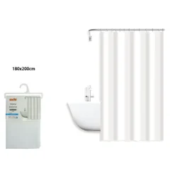 TENDA DOCCIA ANTIMUFFA IMPERMEABILE 180 X 200 CM GANCI ANELLI BAGNO BIANCA 79708