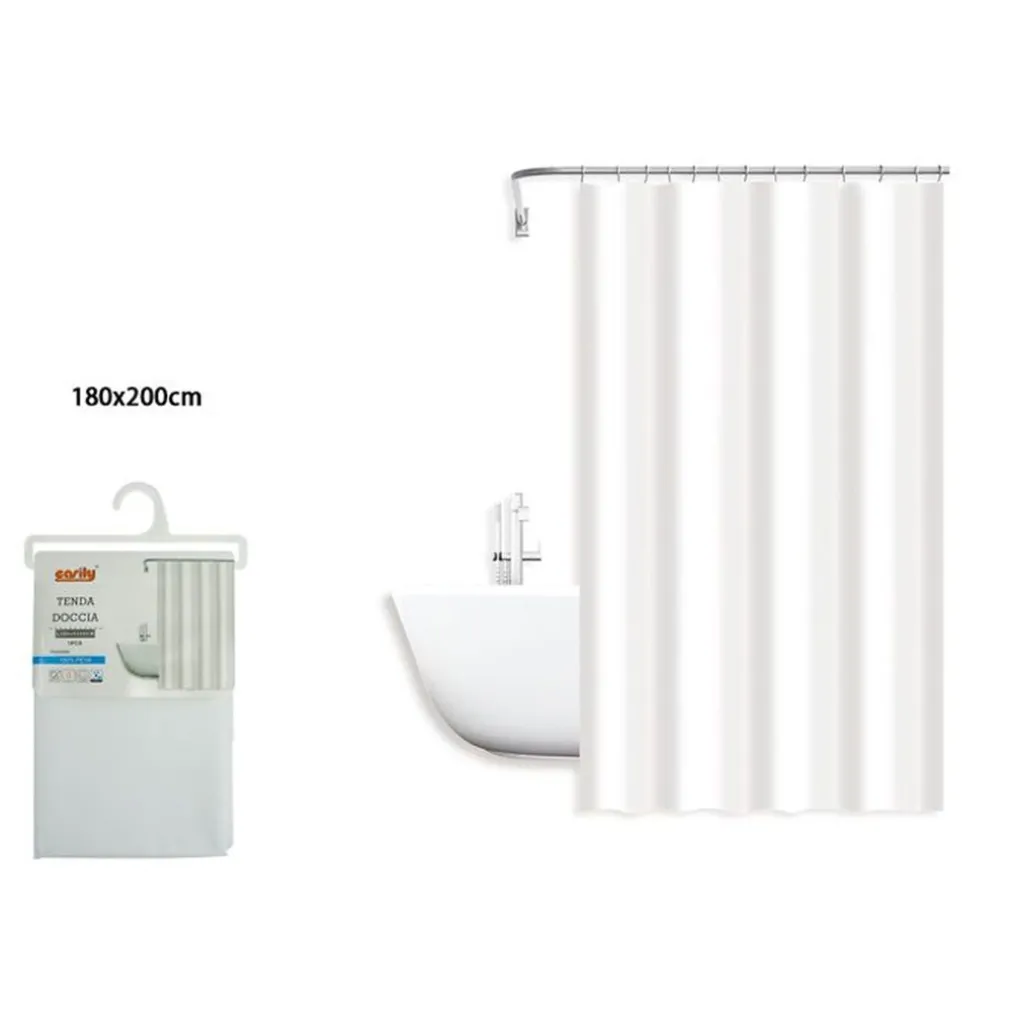 TENDA DOCCIA ANTIMUFFA IMPERMEABILE 180 X 200 CM GANCI ANELLI BAGNO BIANCA 79708