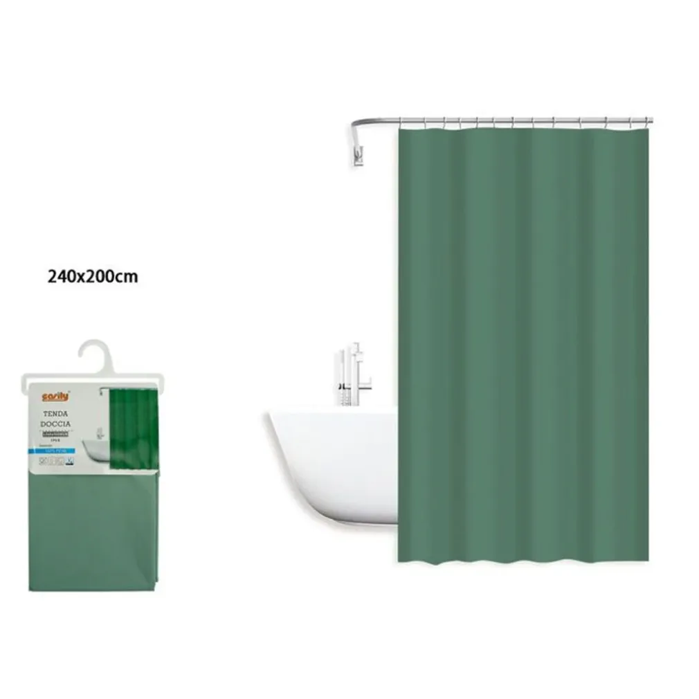 TENDA DOCCIA ANTIMUFFA IMPERMEABILE PEVA 240X200 CM CON ANELLI BAGNO VERDE 79713