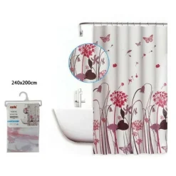 TENDA DOCCIA ANTIMUFFA IMPERMEABILE 240X200 CM ANELLI BAGNO FIORI FARFALLE 59516