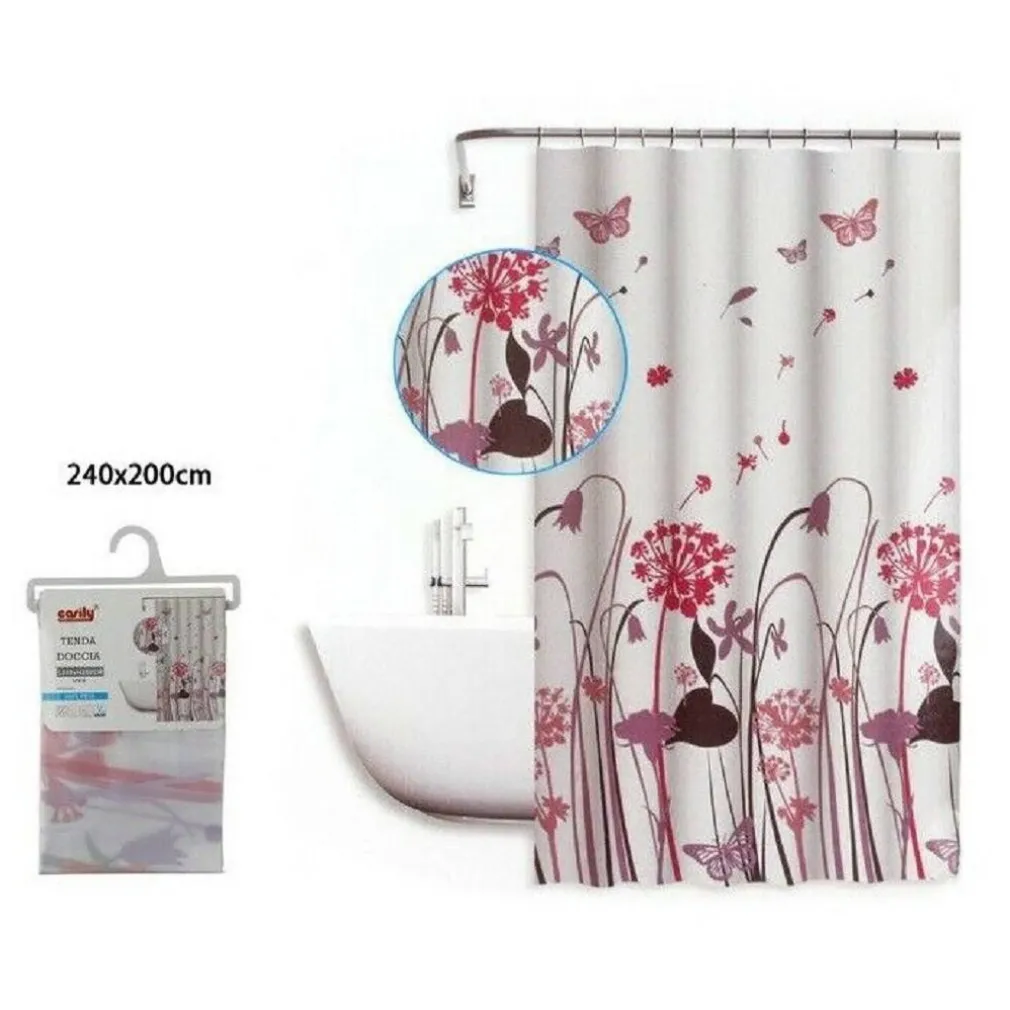 TENDA DOCCIA ANTIMUFFA IMPERMEABILE 240X200 CM ANELLI BAGNO FIORI FARFALLE 59516