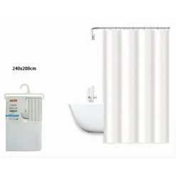 TENDA DOCCIA ANTIMUFFA IMPERMEABILE 240 X 200 CM GANCI ANELLI BAGNO BIANCA 79709