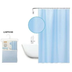TENDA DOCCIA ANTIMUFFA IMPERMEABILE 240X180CM ANELLI AZZURRA TEXTURE ROMBI 59820