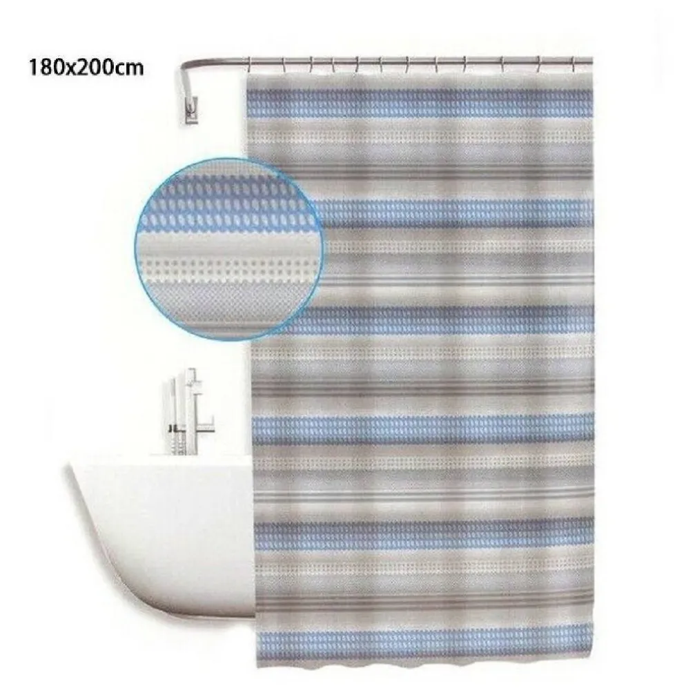 TENDA DOCCIA ANTIMUFFA IMPERMEABILE 180X200CM CON ANELLI RIGHE ORIZZONTALI 59523