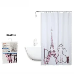 TENDA DOCCIA ANTIMUFFA IMPERMEABILE 180X200CM CON ANELLI BAGNO SCRITTA PARIS 87048