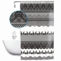 TENDA DOCCIA ANTIMUFFA IMPERMEABILE 180X200 CM CON ANELLI BAGNO PIZZO NERO 59521