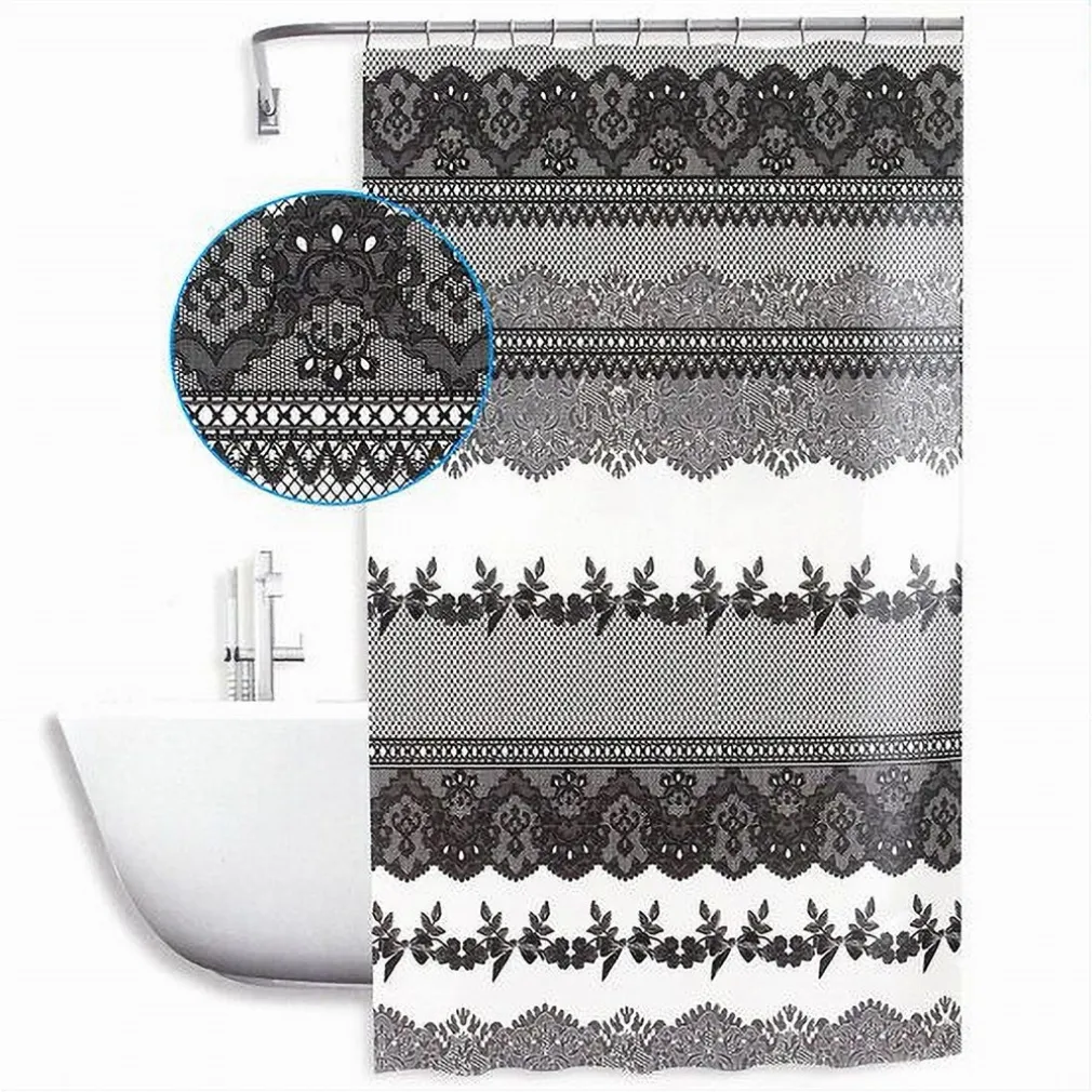 TENDA DOCCIA ANTIMUFFA IMPERMEABILE 180X200 CM CON ANELLI BAGNO PIZZO NERO 59521