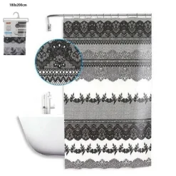TENDA DOCCIA ANTIMUFFA IMPERMEABILE 180X200 CM CON ANELLI BAGNO PIZZO NERO 59521
