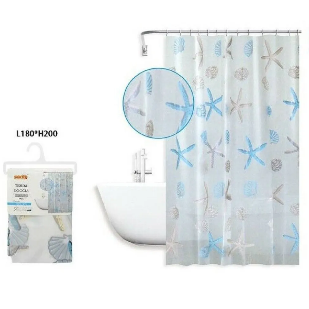 TENDA DOCCIA ANTIMUFFA IMPERMEABILE 180 X 200CM ANELLI BAGNO STELLE MARINE 59805