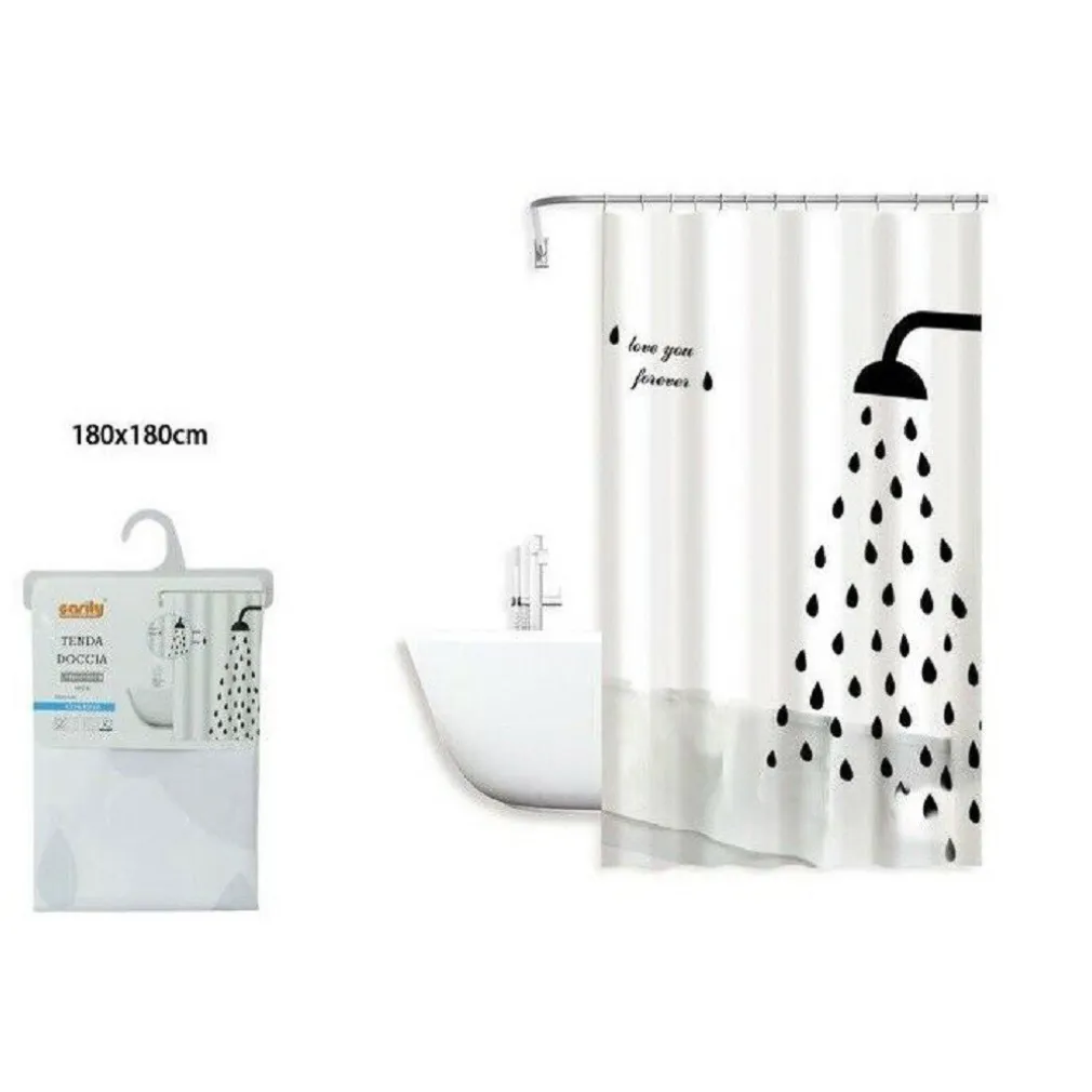 TENDA DOCCIA ANTIMUFFA LOVE YOU FOREVER IMPERMEABIL 180X180CM ANELLI BAGNO 79217