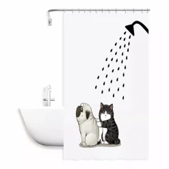 TENDA DOCCIA IMPERMEABILE 180X200 CM CON 12 ANELLI VASCA BAGNO CANE GATTO 87093