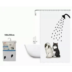 TENDA DOCCIA IMPERMEABILE 180X200 CM CON 12 ANELLI VASCA BAGNO CANE GATTO 87093