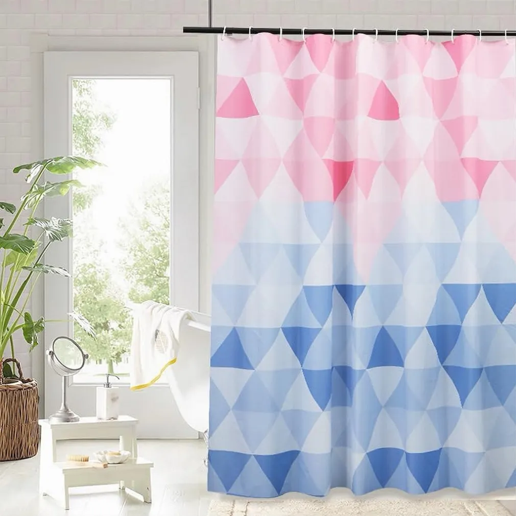 TENDA DOCCIA IMPERMEABILE BAGNO 12 ANELLI PEVA 240X200CM TRIANGOLO ROSA BLU 79221