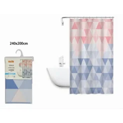 TENDA DOCCIA IMPERMEABILE BAGNO 12 ANELLI PEVA 240X200CM TRIANGOLO ROSA BLU 79221