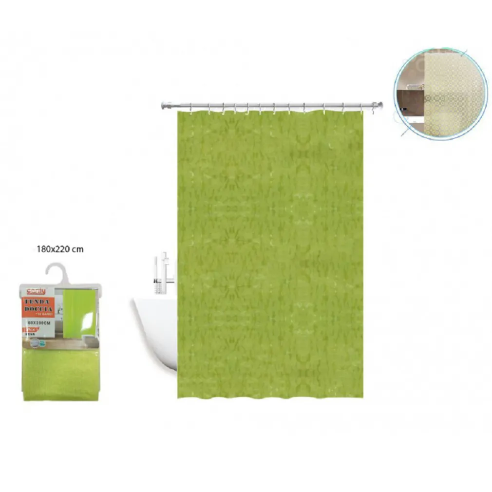 TENDA DOCCIA VASCA ANTIMUFFA IMPERMEABILE VERDE 2D 180 X 220 CM CON ANELLI 52131