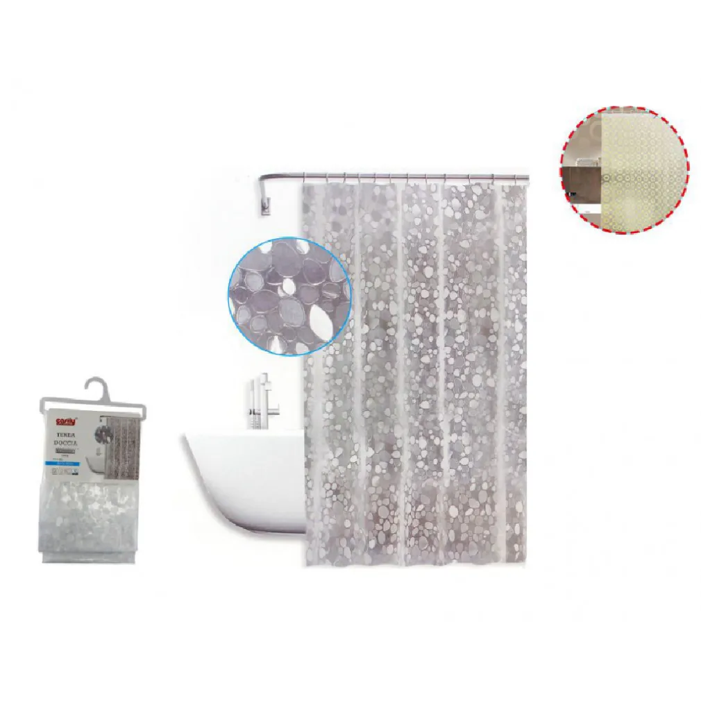 TENDA DOCCIA VASCA ANTIMUFFA IMPERMEABILE BIANCA CON SASSOLINI 180 X 200CM 59525
