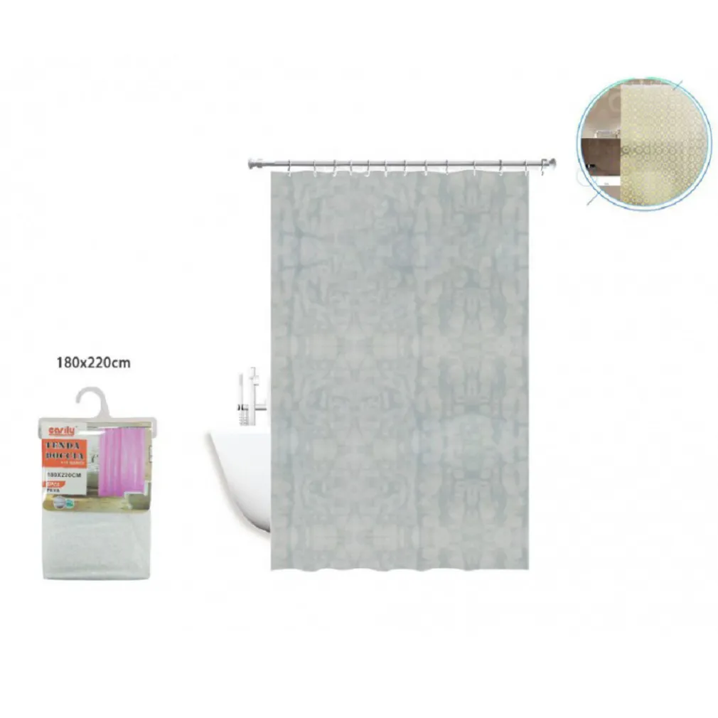 TENDA DOCCIA VASCA ANTIMUFFA IMPERMEABILE GRIGIO BIANCO 180 X 220CM ANELLI 52131