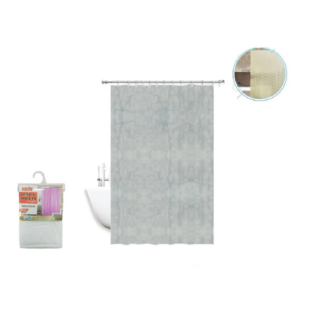 TENDA DOCCIA VASCA ANTIMUFFA IMPERMEABILE GRIGIO BIANCO 180 X 220CM ANELLI 52131