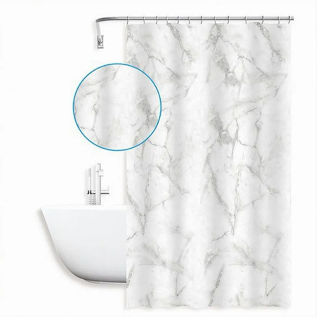 TENDA DOCCIA VASCA BAGNO IMPERMEABILE MARMO BIANCO 240X200CM CON 12 ANELLI 87594