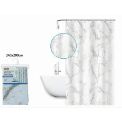 TENDA DOCCIA VASCA BAGNO IMPERMEABILE MARMO BIANCO 240X200CM CON 12 ANELLI 87594