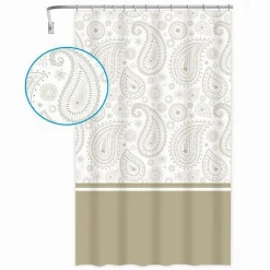 TENDA DOCCIA VASCA BAGNO 12 ANELLI 180 X 200CM MOTIVO PAISLEY ETNICO BEIGE 87583