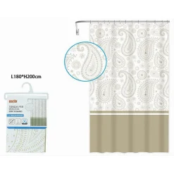 TENDA DOCCIA VASCA BAGNO 12 ANELLI 180 X 200CM MOTIVO PAISLEY ETNICO BEIGE 87583