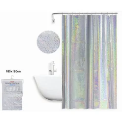 TENDA DOCCIA VASCA BAGNO EFFETTO PAILLETTATO IRIDESCENTE 12 GANCI 180X180CM 87189