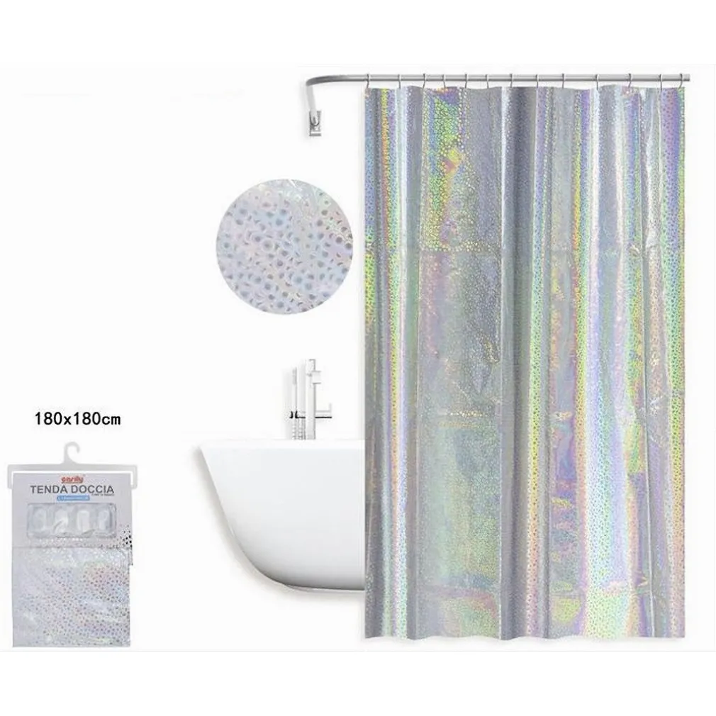 TENDA DOCCIA VASCA BAGNO EFFETTO PAILLETTATO IRIDESCENTE 12 GANCI 180X180CM 87189