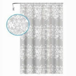 TENDA DOCCIA VASCA BAGNO 240X200CM IMPERMEABILE CON 12 ANELLI FIORE BIANCO 87580