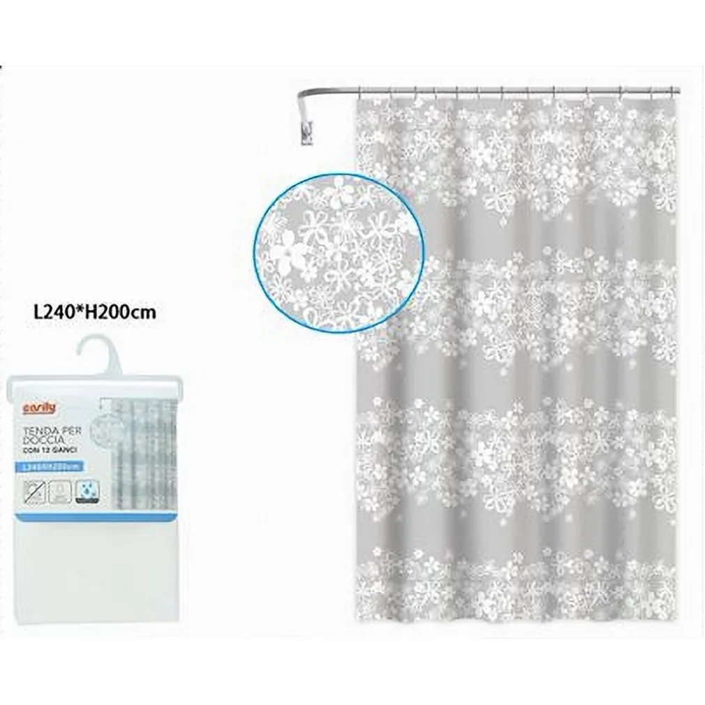 TENDA DOCCIA VASCA BAGNO 240X200CM IMPERMEABILE CON 12 ANELLI FIORE BIANCO 87580