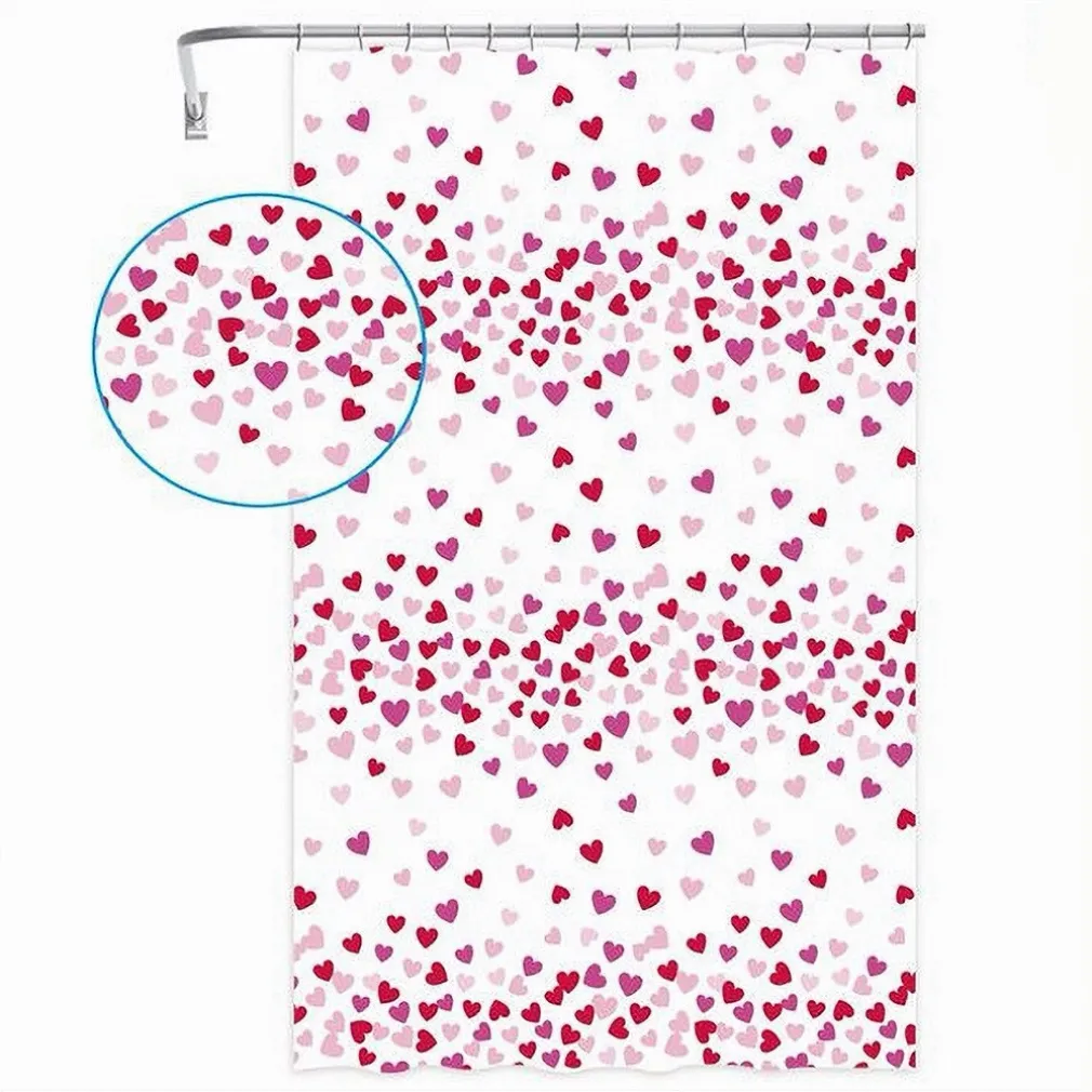 TENDA DOCCIA VASCA BAGNO 12 GANCI IMPERMEABILE CUORI ROSSI ROSA 240X200CM 87562